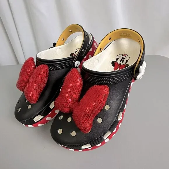 Disney Crocs women’s Black and Red Minnie Mouse Slippers Size 10 - Picture 3 of 7